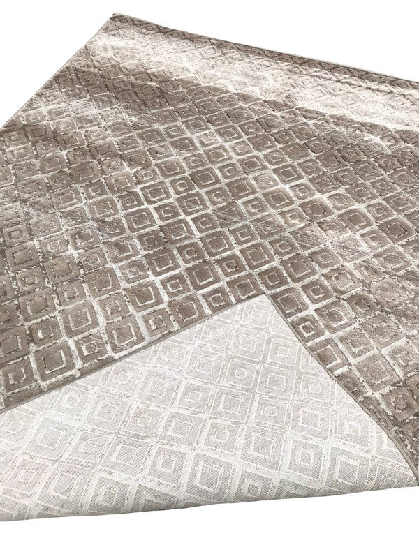 5' x 7'6'' Dark Beige Taupe Diamonds Silky Rug - Singing Wind Market