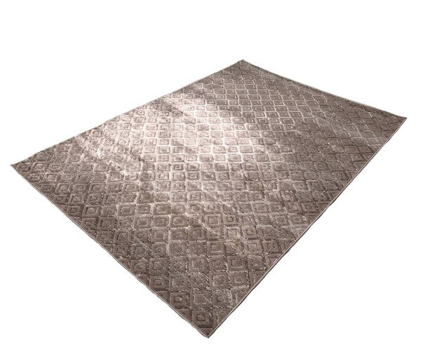 5' x 7'6'' Dark Beige Taupe Diamonds Silky Rug - Singing Wind Market