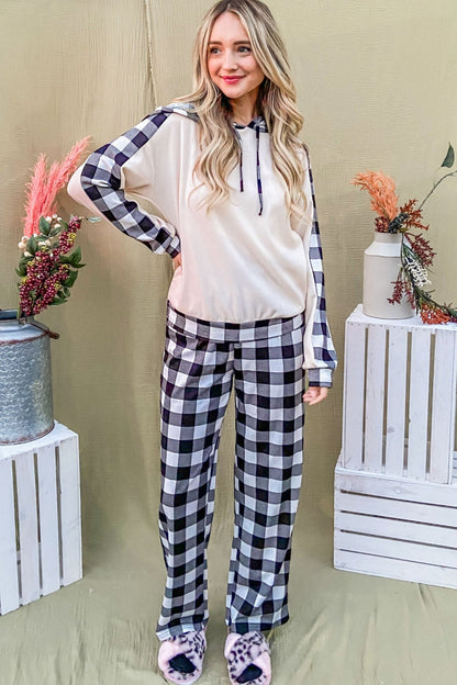 And The Why Drawstring Hooded Top and Plaid Pants Lounge Set - Singing Wind Market