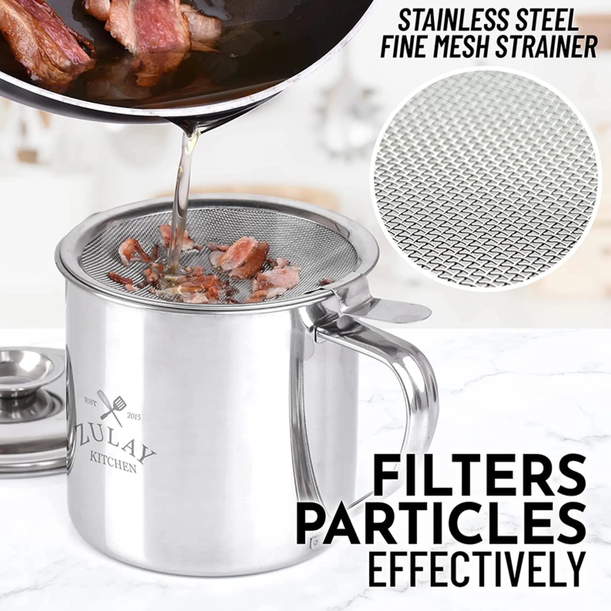 Bacon Grease Container With Strainer and Lid - Singing Wind Market