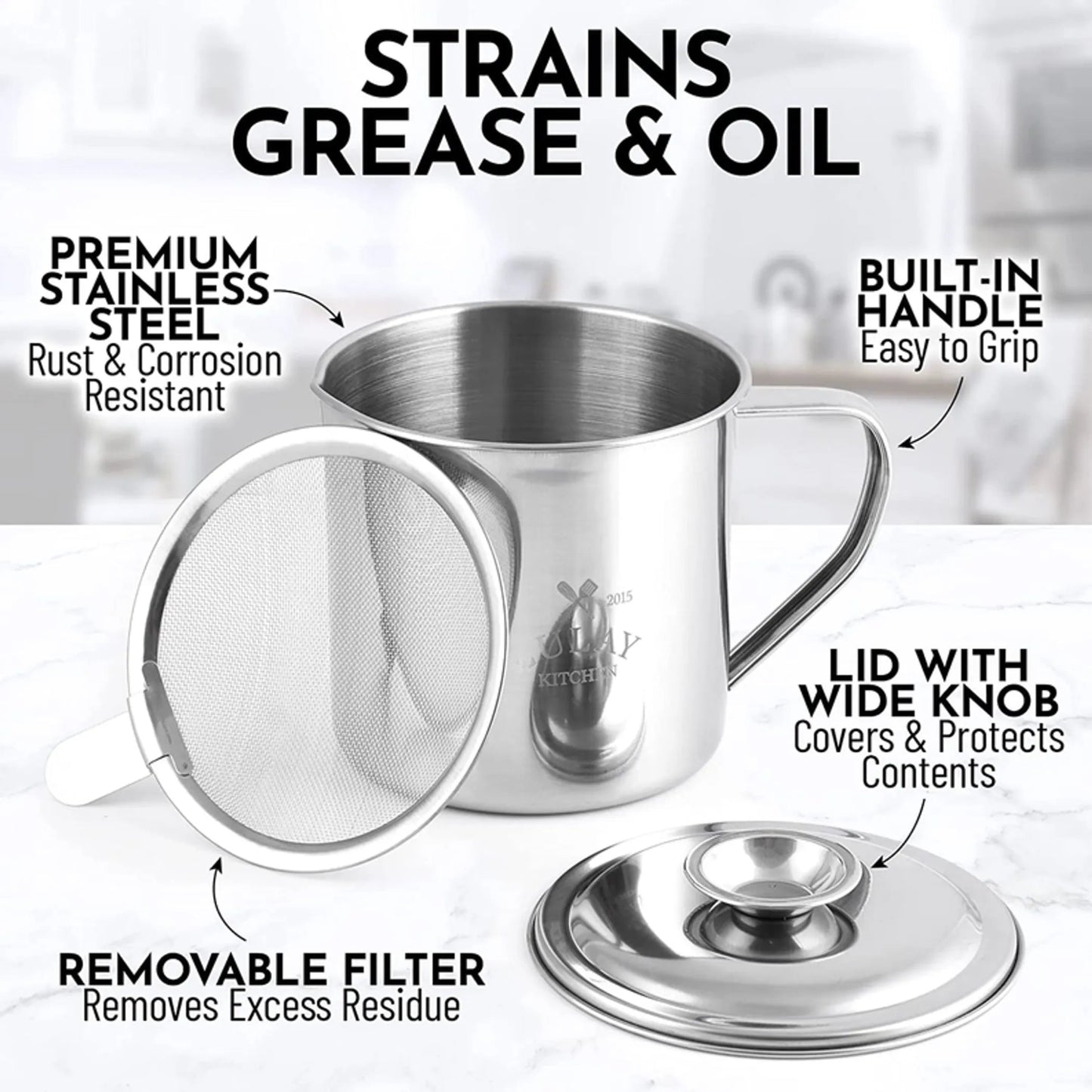 Bacon Grease Container With Strainer and Lid - Singing Wind Market