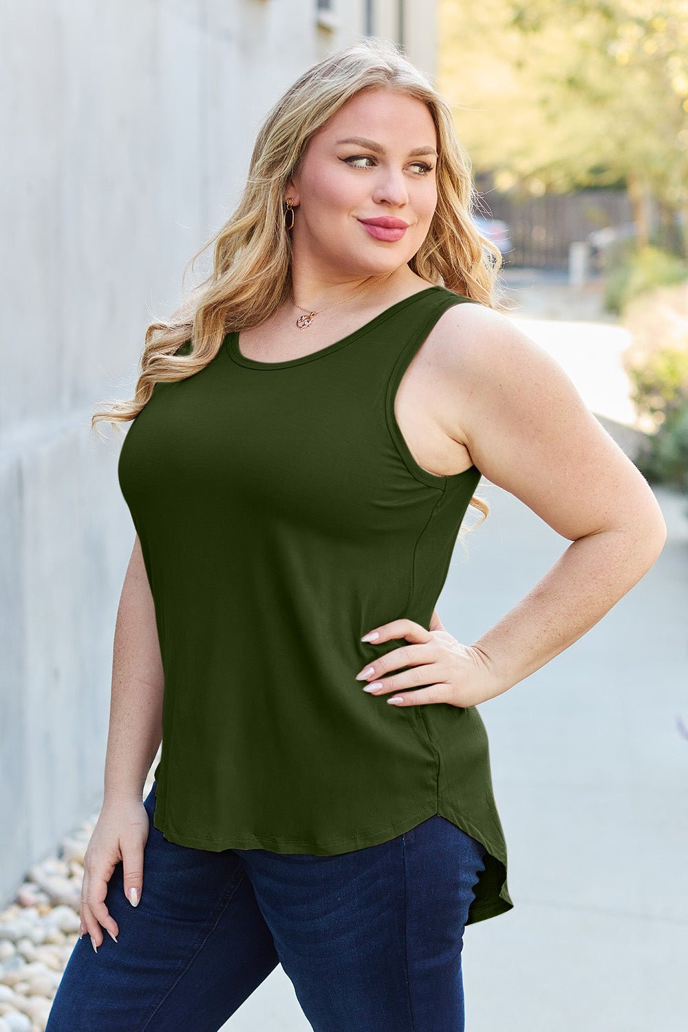 Basic Bae Full Size Round Neck Curved Hem Tank - Singing Wind Market