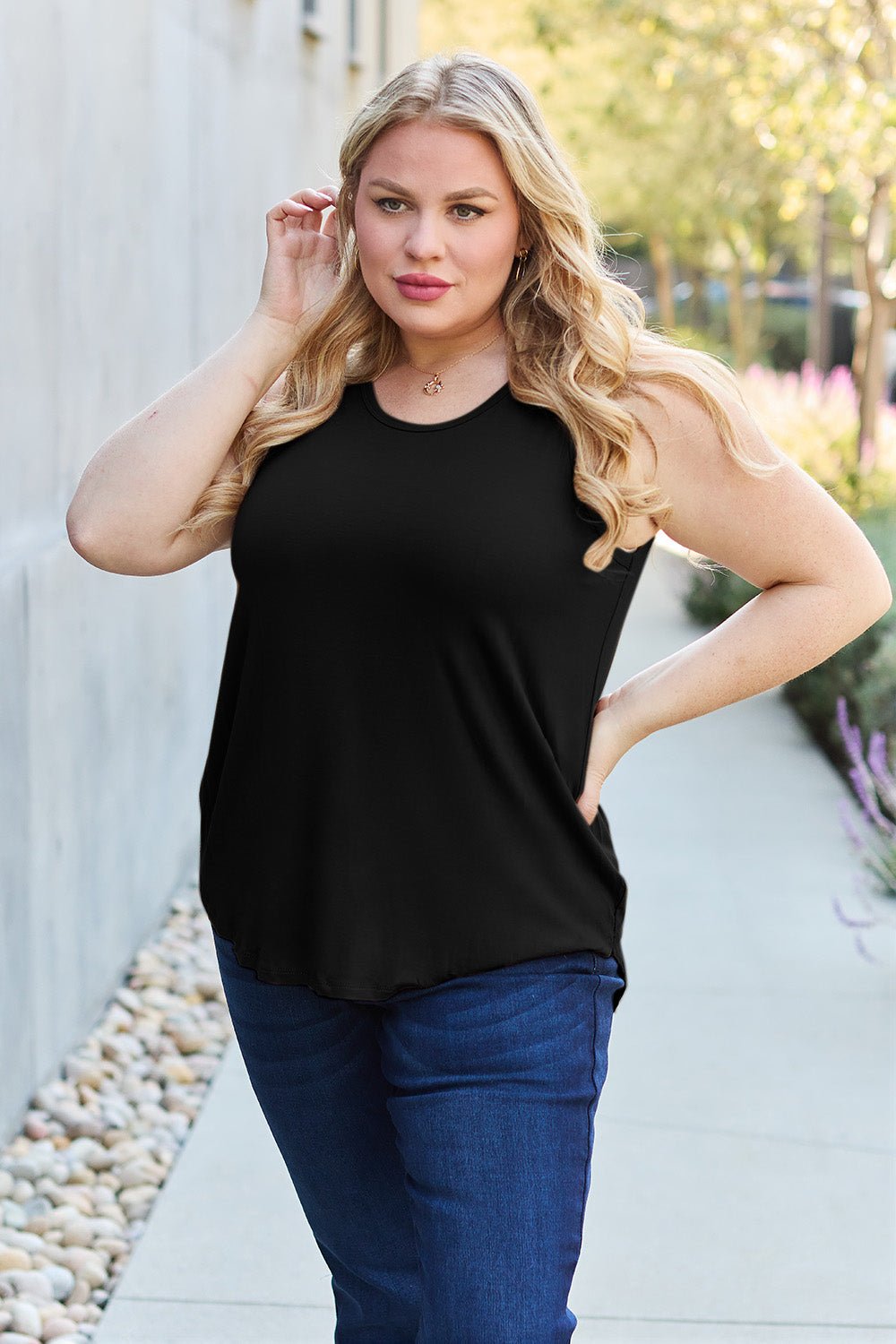 Basic Bae Full Size Round Neck Curved Hem Tank - Singing Wind Market