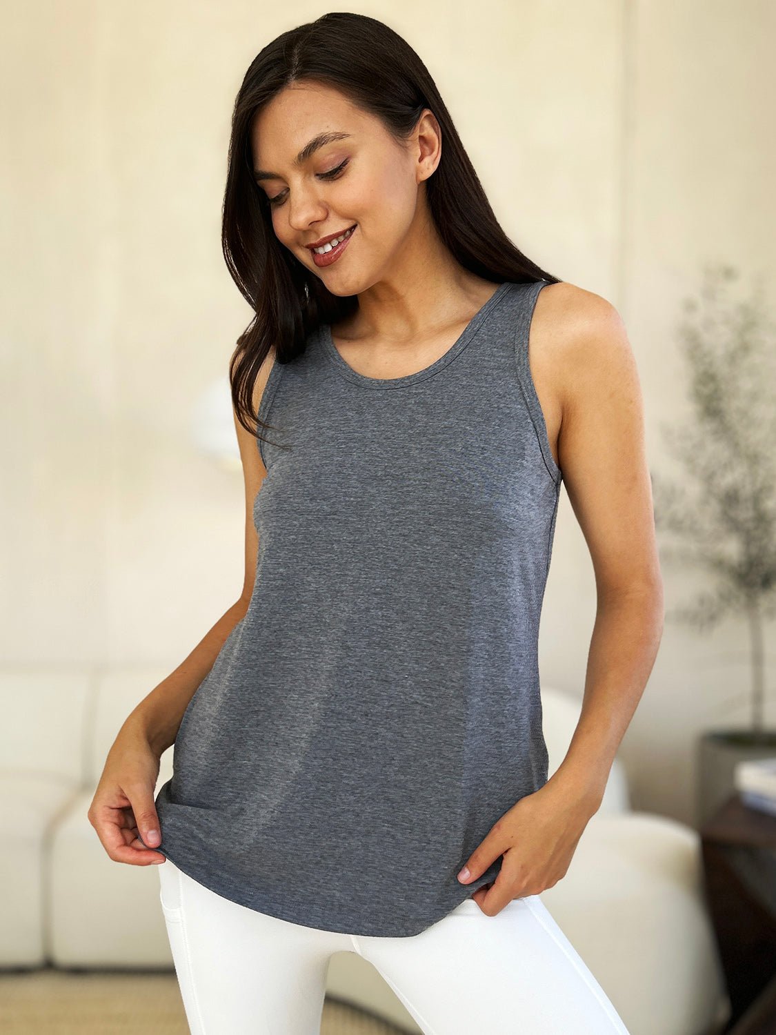 Basic Bae Full Size Round Neck Curved Hem Tank - Singing Wind Market