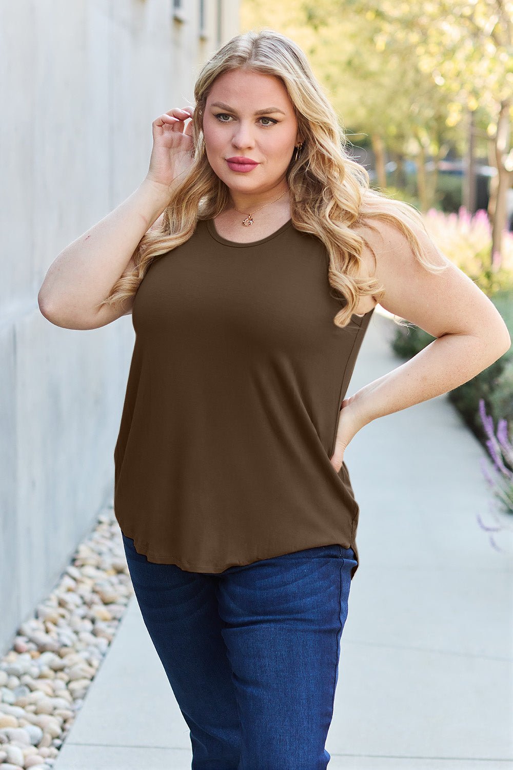 Basic Bae Full Size Round Neck Curved Hem Tank - Singing Wind Market