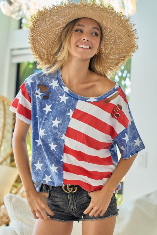 BiBi American Flag Theme Short Sleeve T-Shirt - Singing Wind Market