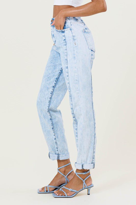 High - Rise Color Block Boyfriend Jeans - Singing Wind Market