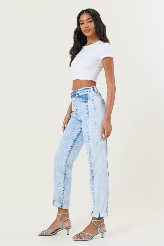 High - Rise Color Block Boyfriend Jeans - Singing Wind Market