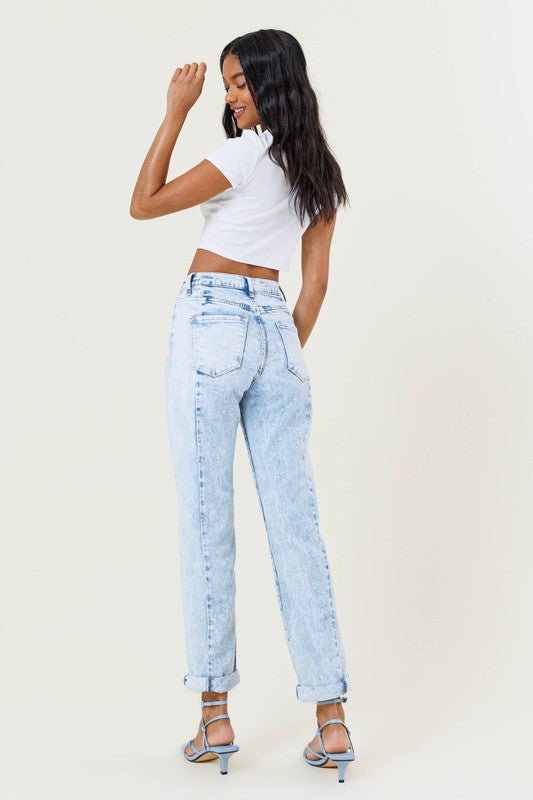 High - Rise Color Block Boyfriend Jeans - Singing Wind Market