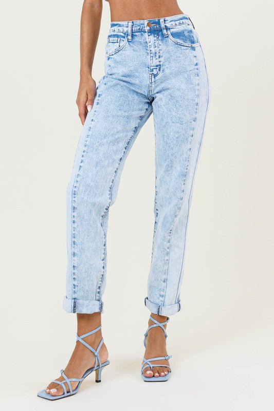 High - Rise Color Block Boyfriend Jeans - Singing Wind Market