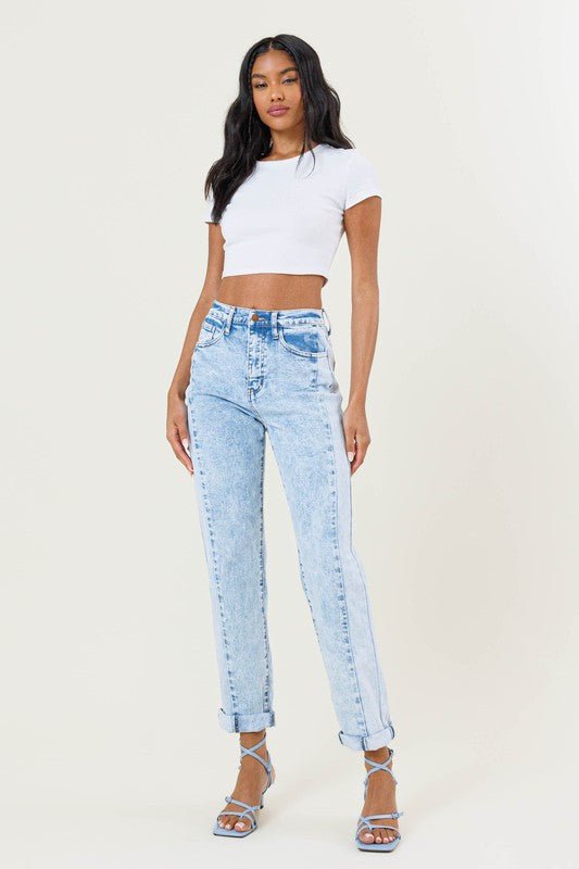 High - Rise Color Block Boyfriend Jeans - Singing Wind Market