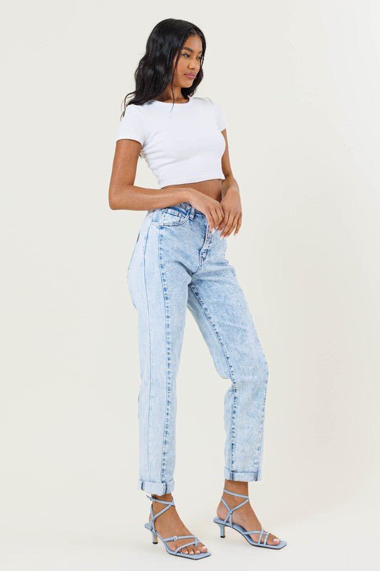 High - Rise Color Block Boyfriend Jeans - Singing Wind Market