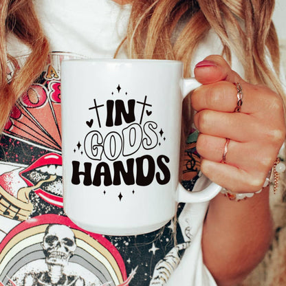 In God's hands ceramic coffee mug - Singing Wind Market