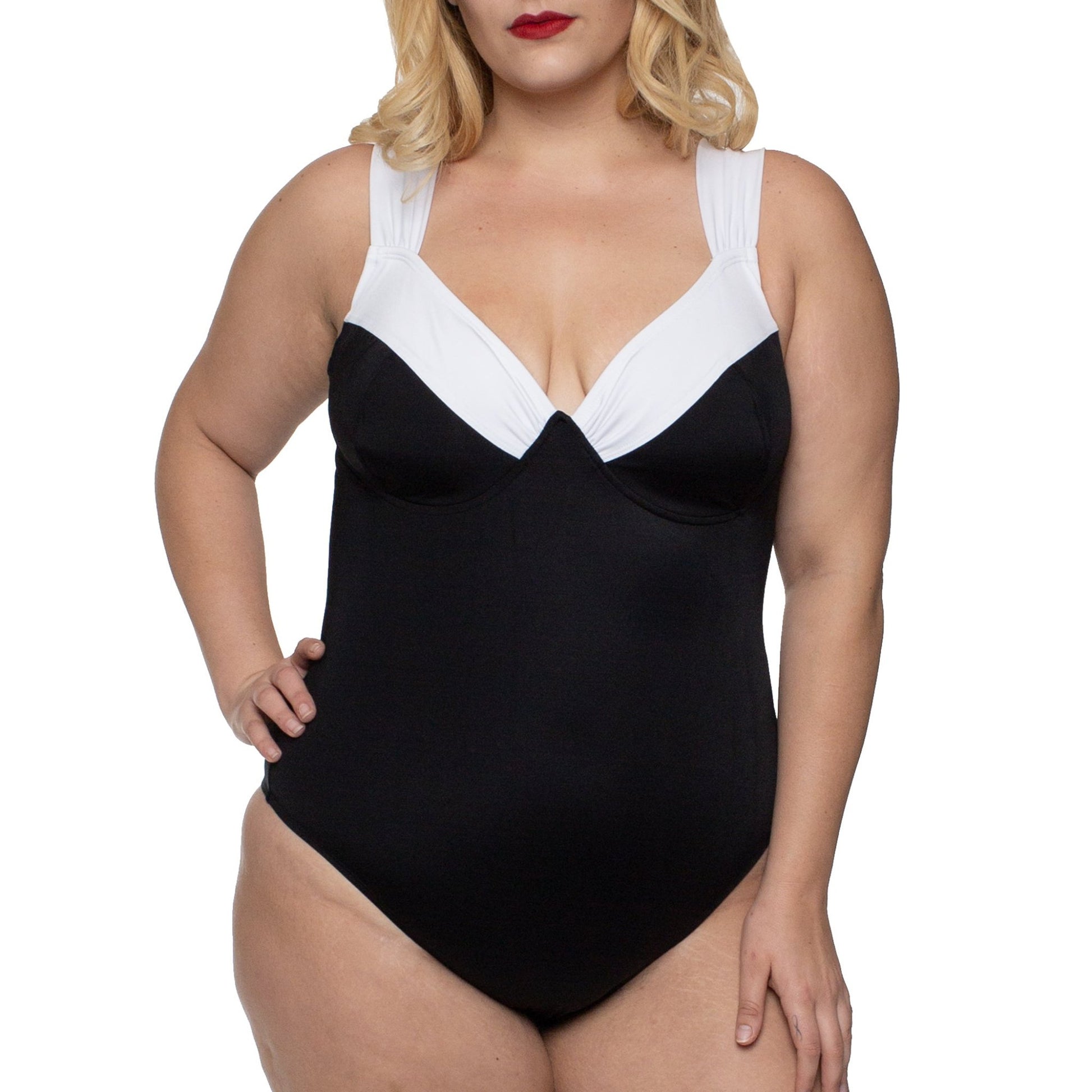 InstantFigure Curvy Contrast Trim One Piece Swimsuit - Singing Wind Market