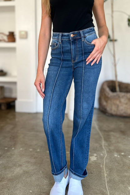 Judy Blue Full Size High Waist Front Seam Detail Straight Jeans - Singing Wind Market