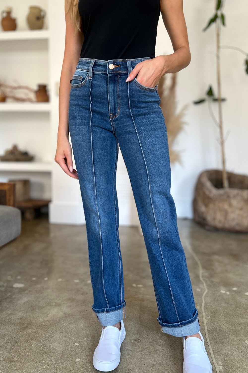 Judy Blue Full Size High Waist Front Seam Detail Straight Jeans - Singing Wind Market