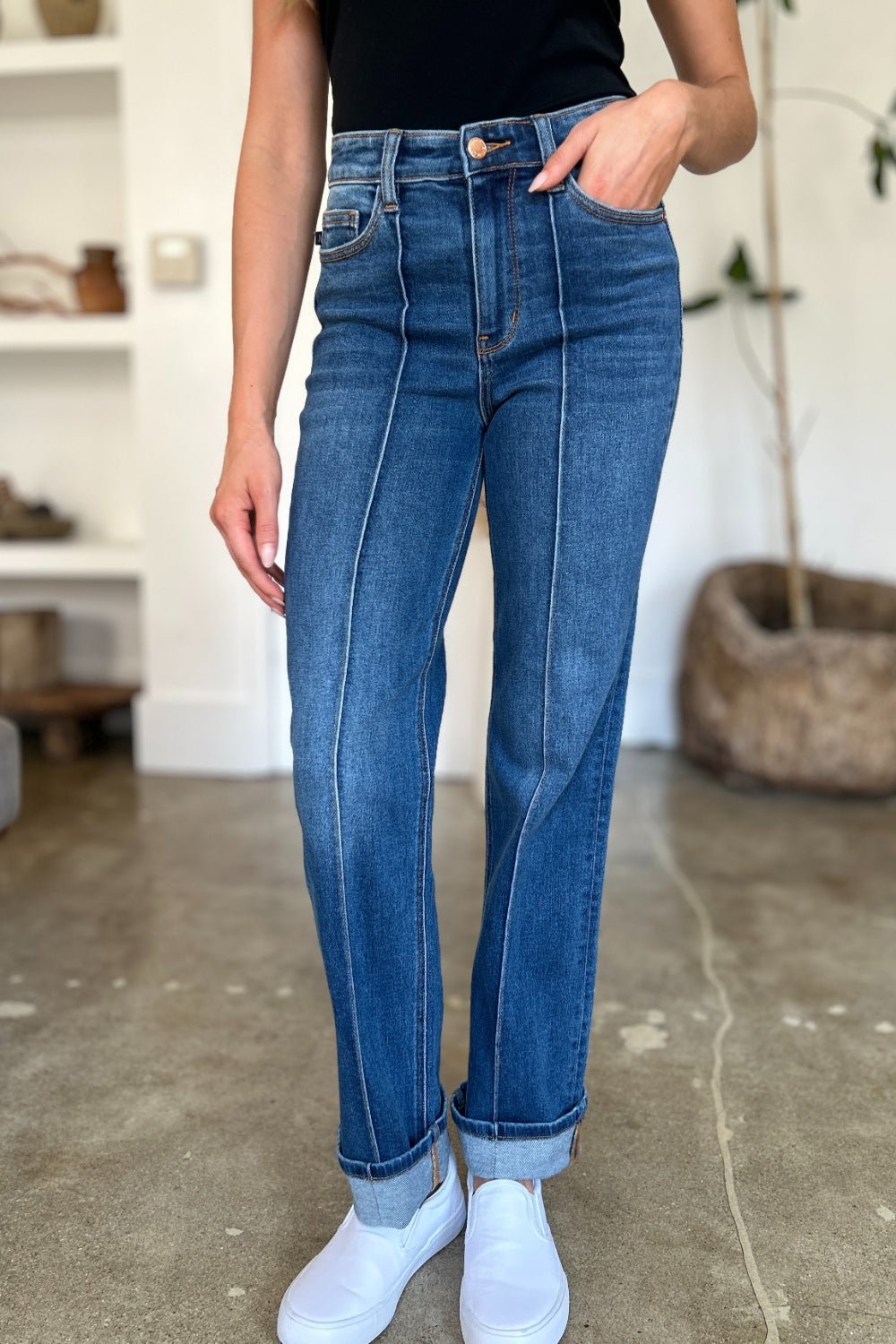 Judy Blue Full Size High Waist Front Seam Detail Straight Jeans - Singing Wind Market