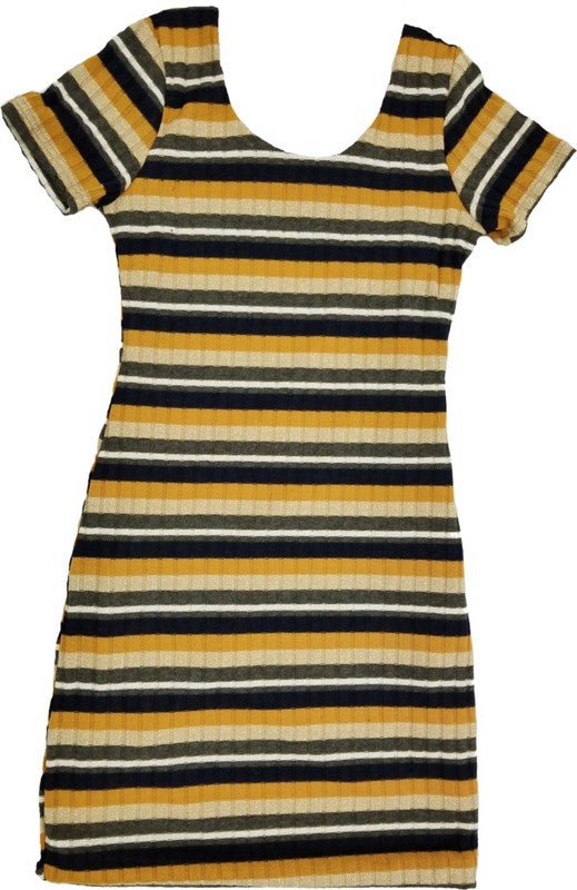 KIDS RIB STRIPE SHORT SLEEVE DRESS - Singing Wind Market