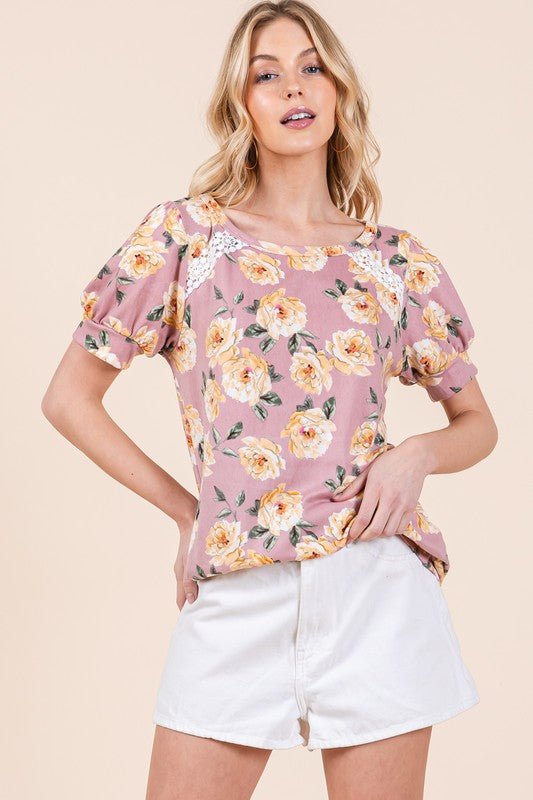 Lace Detailed Short Sleeve Top - Singing Wind Market