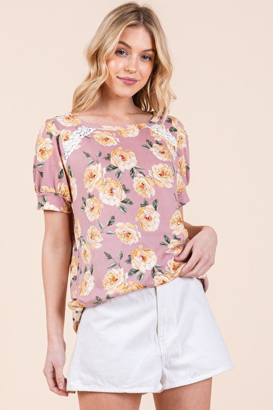 Lace Detailed Short Sleeve Top - Singing Wind Market