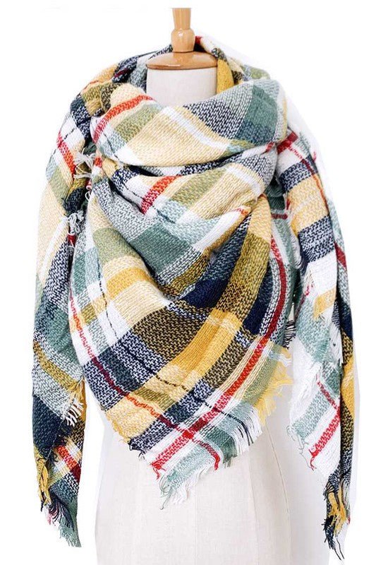 Mad For Plaid Large Fringe Blanket Scarf - Singing Wind Market