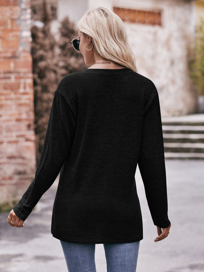 Mandy Buttoned Notched Neck Long Sleeve Top - Singing Wind Market