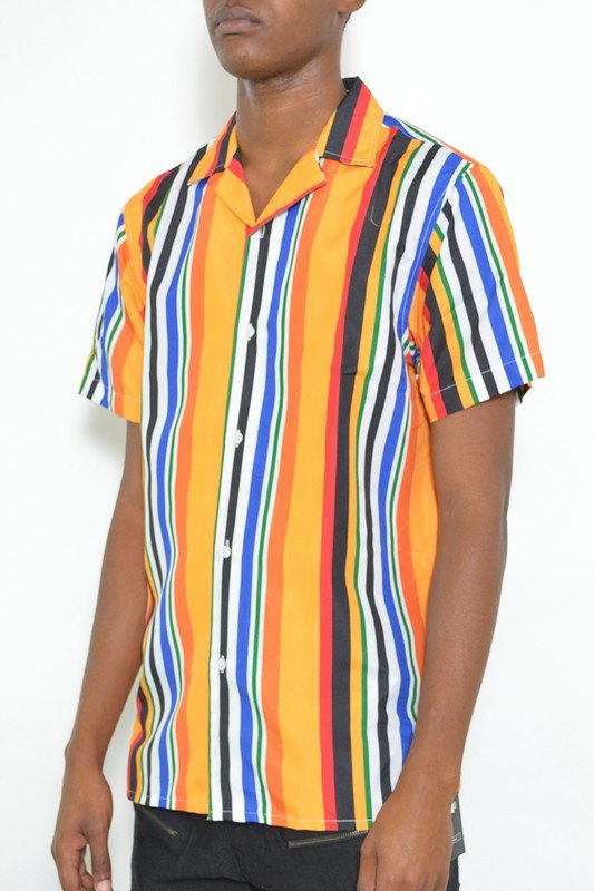 MENS STRIPED BUTTON DOWN SHIRT PRINT - Singing Wind Market