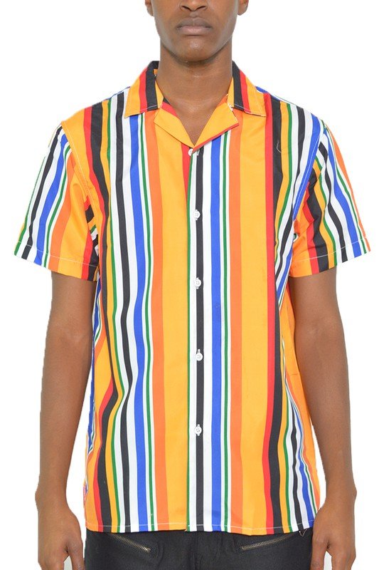 MENS STRIPED BUTTON DOWN SHIRT PRINT - Singing Wind Market