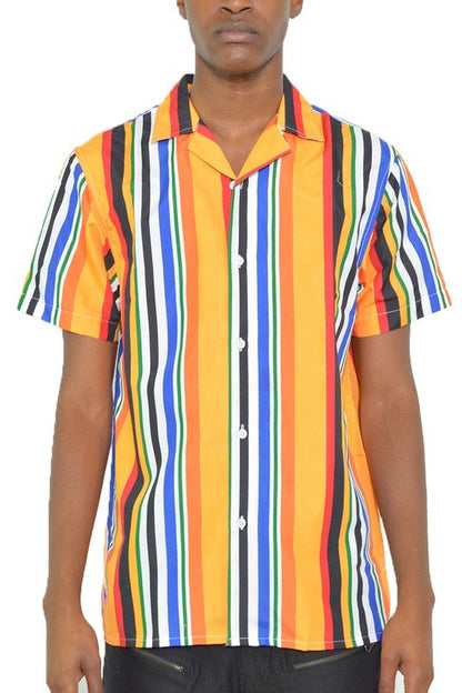 MENS STRIPED BUTTON DOWN SHIRT PRINT - Singing Wind Market