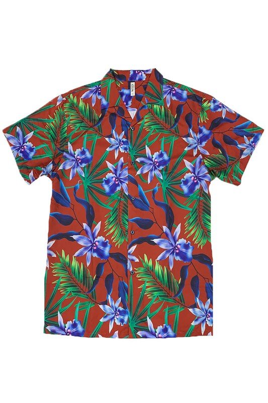 MENS TROPICAL RED BUTTON DOWN SHIRT PRINT - Singing Wind Market