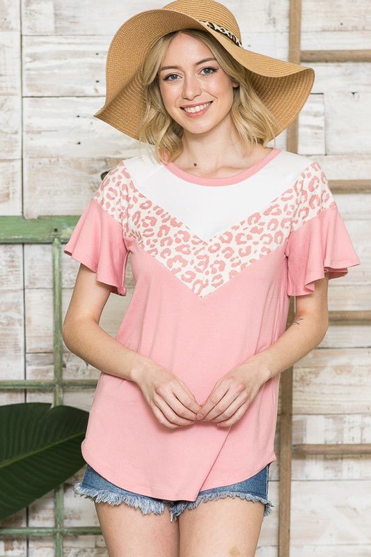 Multi Fabric Contrast Ruffle Slv Top - Singing Wind Market