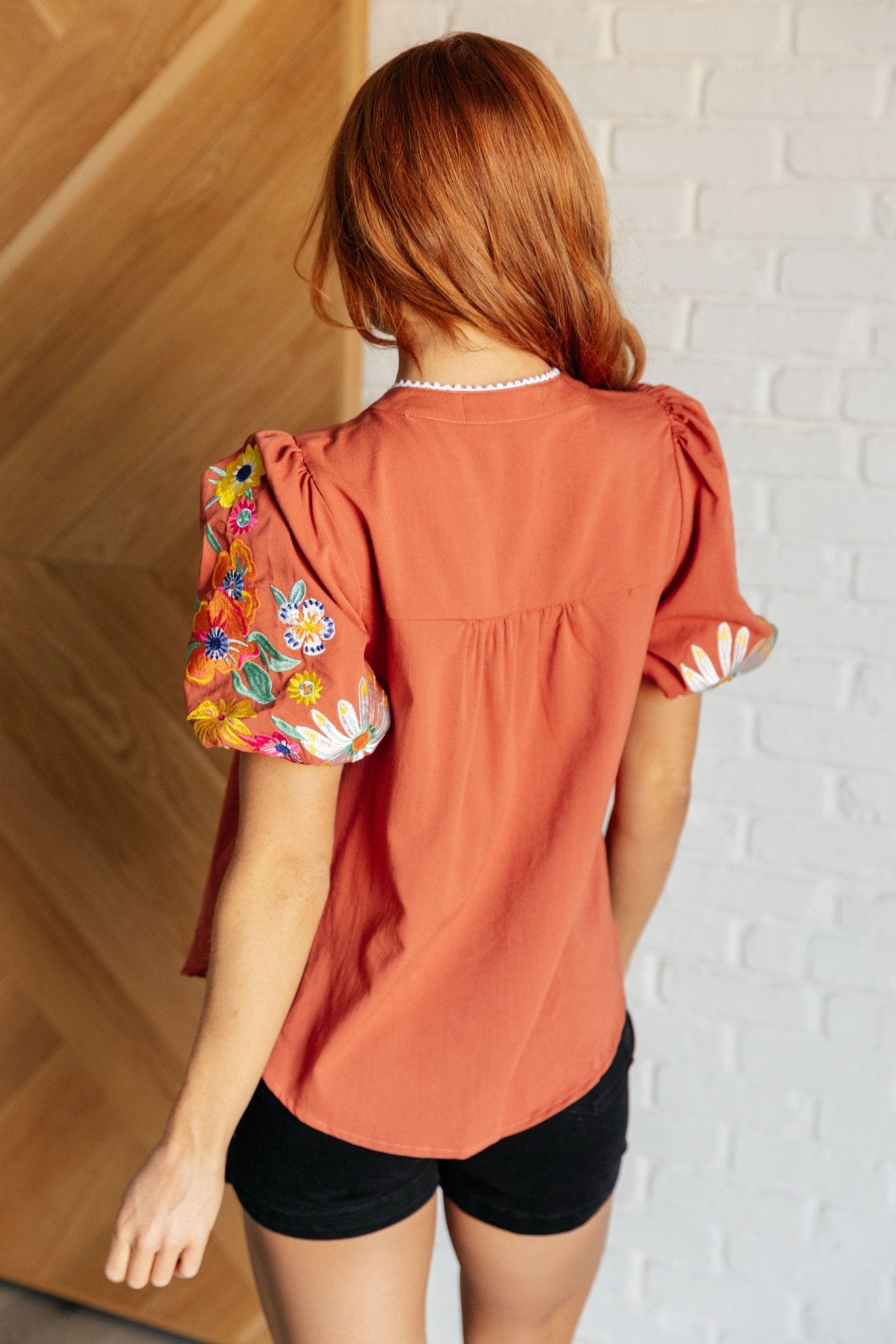 No Concerns Embroidered Sleeve Blouse - Singing Wind Market