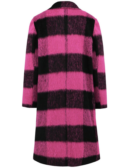 Plaid Double - Breasted Long Sleeve Coat - Singing Wind Market