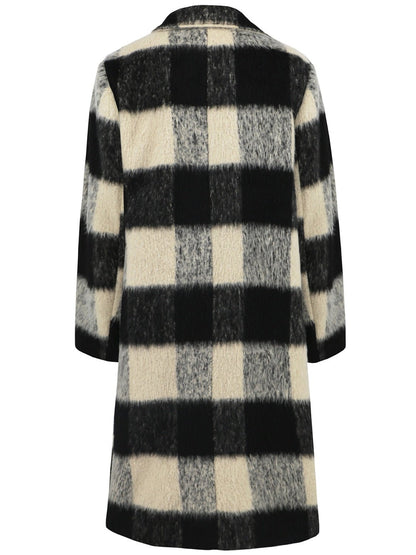 Plaid Double - Breasted Long Sleeve Coat - Singing Wind Market