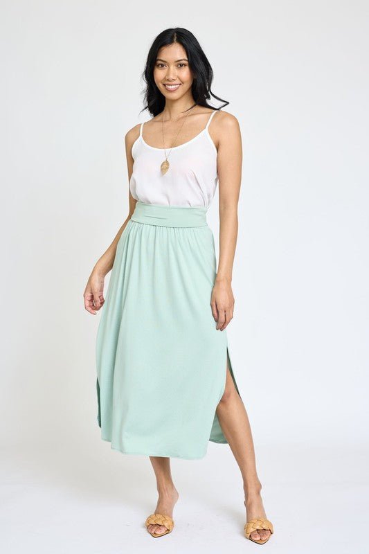 Plus Solid Side Slit Midi Skirt - Singing Wind Market