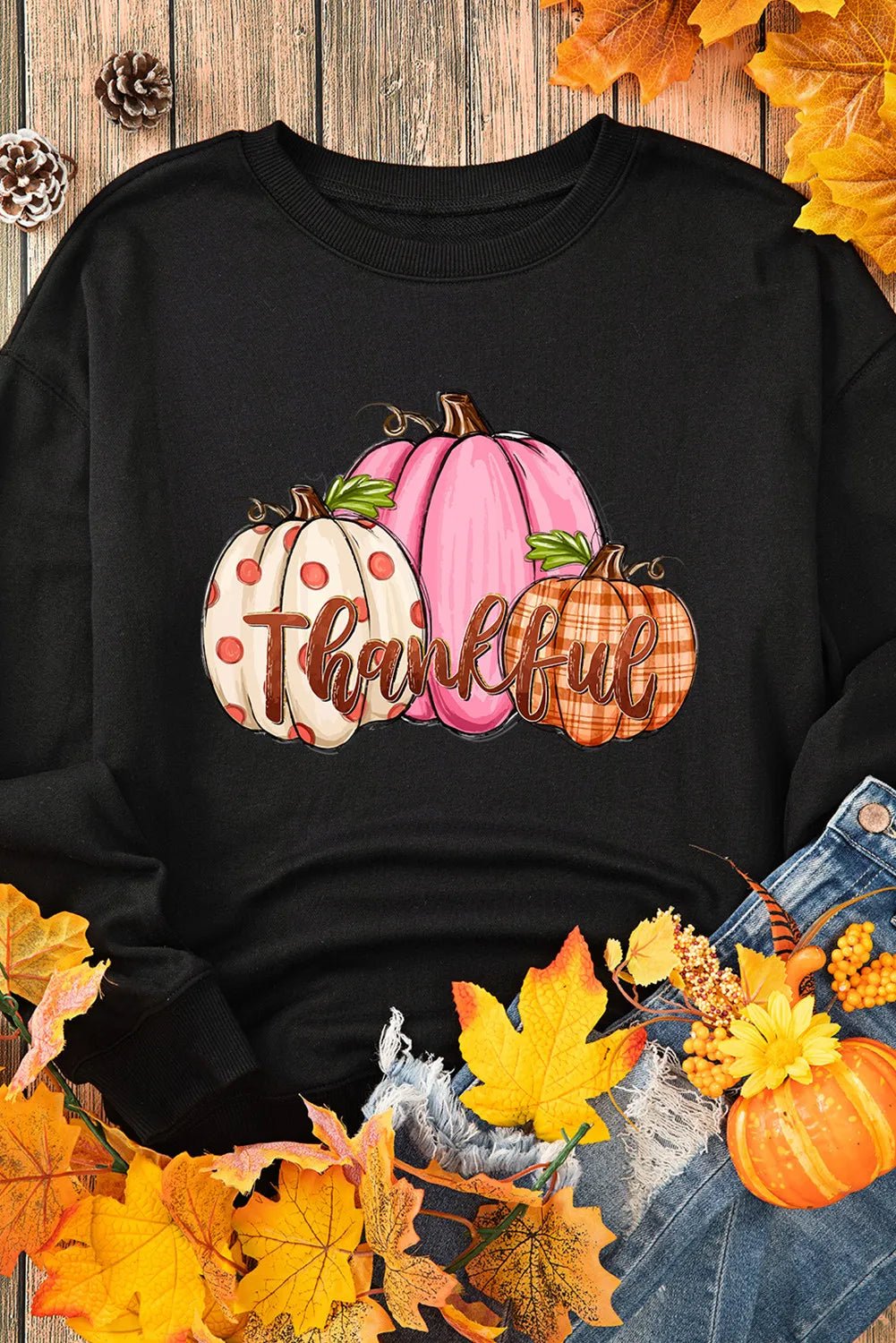 Pumpkin Graphic Round Neck Dropped Shoulder Sweatshirt - Singing Wind Market