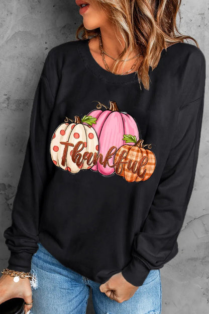 Pumpkin Graphic Round Neck Dropped Shoulder Sweatshirt - Singing Wind Market