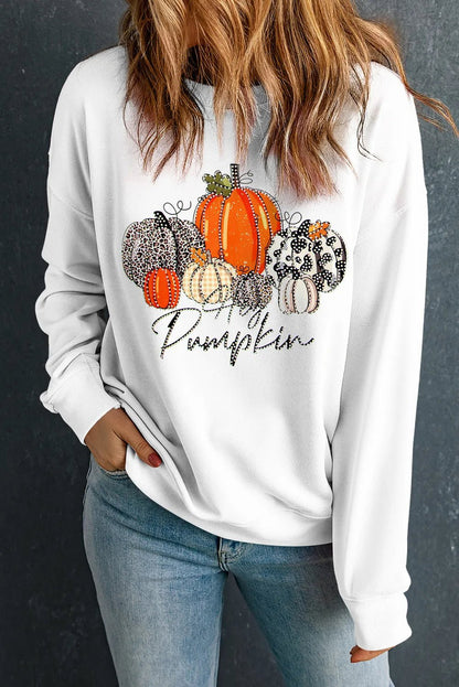 Pumpkin Graphic Round Neck Dropped Shoulder Sweatshirt - Singing Wind Market