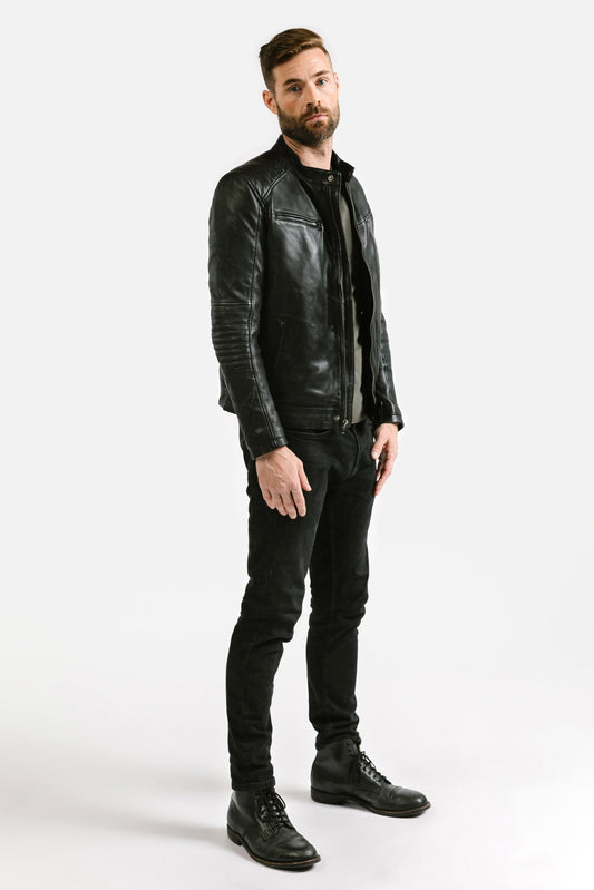 Racer Leather Jacket | Achilles - Color: Midnight black | Pack Of: 1 - Singing Wind Market