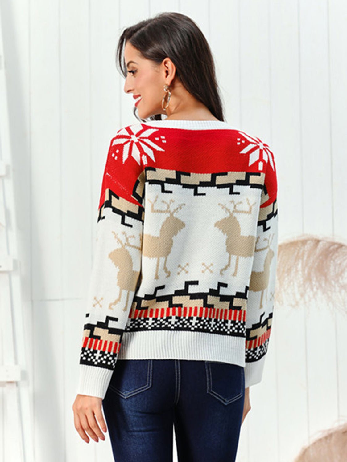 Reindeer Round Neck Sweater - Singing Wind Market