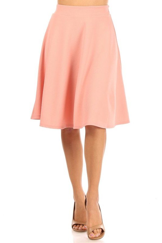 Solid high waisted A - line knee length skirt - Singing Wind Market