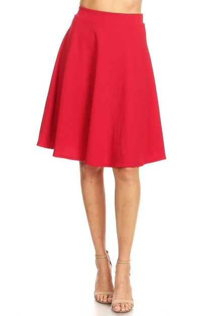 Solid high waisted A - line knee length skirt - Singing Wind Market