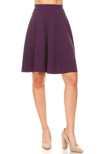 Solid high waisted A - line knee length skirt - Singing Wind Market