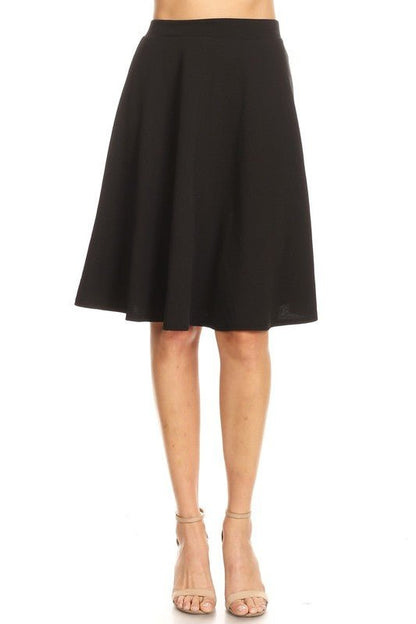 Solid high waisted A - line knee length skirt - Singing Wind Market