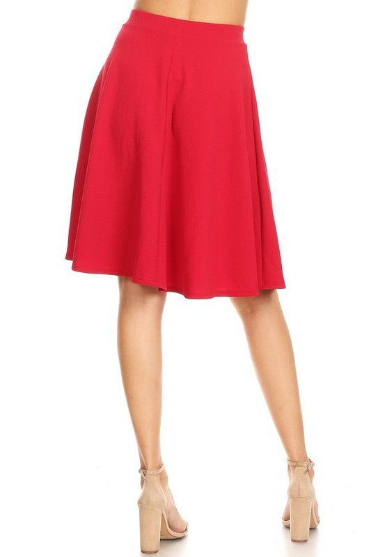 Solid high waisted A - line knee length skirt - Singing Wind Market