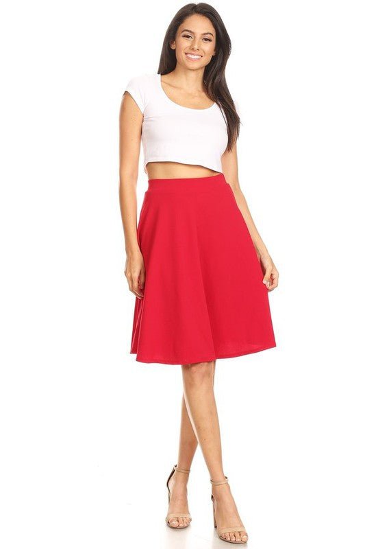 Solid high waisted A - line knee length skirt - Singing Wind Market