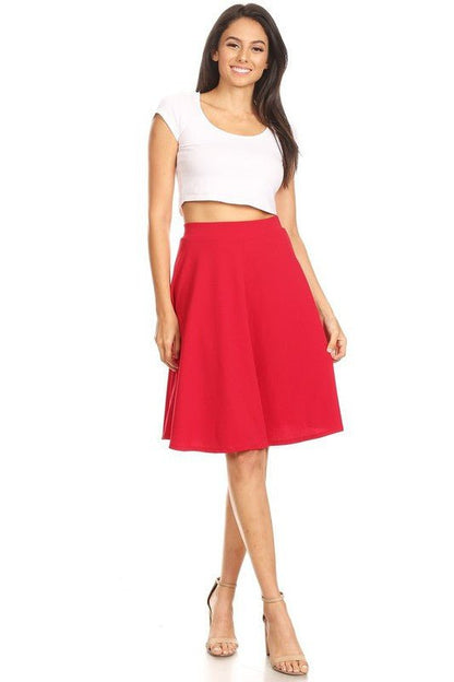 Solid high waisted A - line knee length skirt - Singing Wind Market