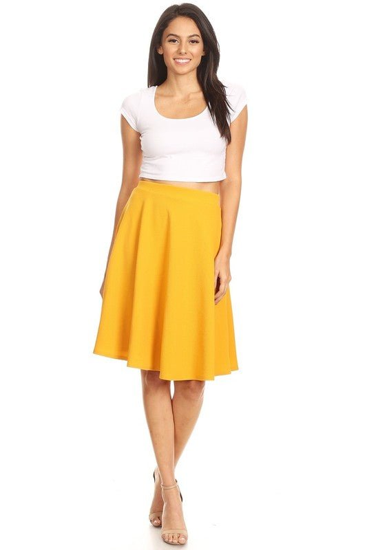 Solid high waisted A - line knee length skirt - Singing Wind Market