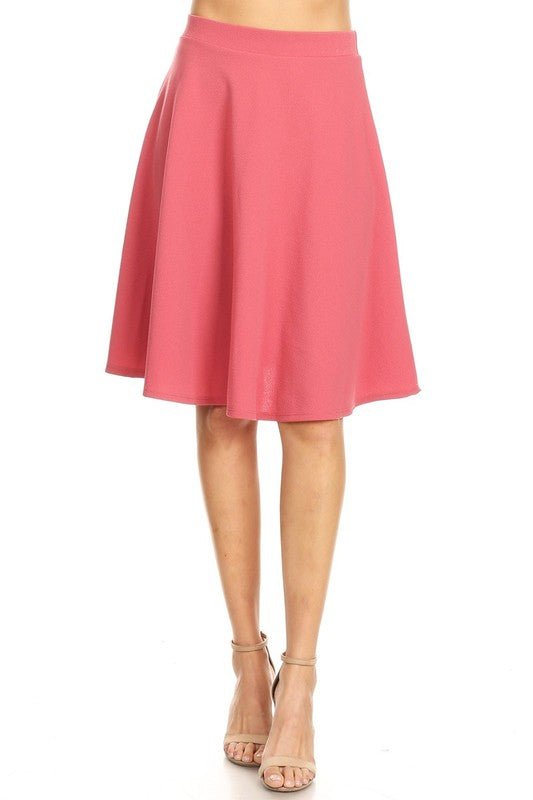 Solid high waisted A - line knee length skirt - Singing Wind Market