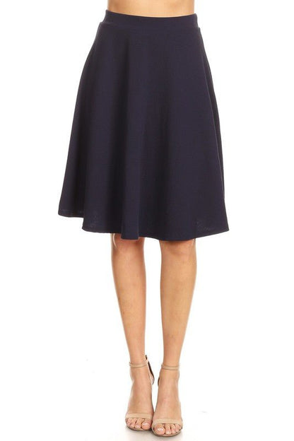 Solid high waisted A - line knee length skirt - Singing Wind Market